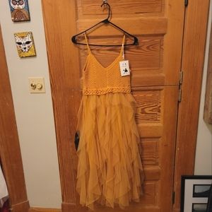 Cute Knit and Tulle Mustard Yellow Dress